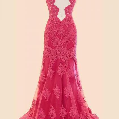 Fuchsia Mermaid V Neck BacklessFuchsia Backless Mermaid Evening Dresses
