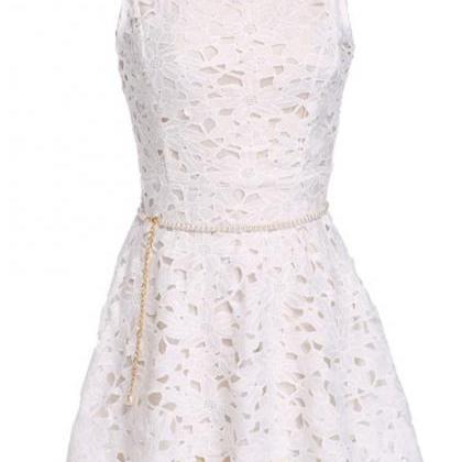 Scoop Long Sleeves White Lace Short Homecoming Dress LBQH0077 main image 1