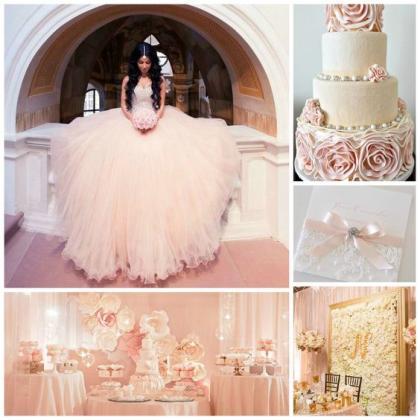 Pretty Glitter Quinceanera Dress Modest Ball Gown Tulle Wedding Dress With Beading Long Blush Pink Sweet 15 Prom Gowns