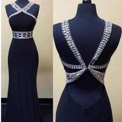 Trumpet Floor Length Dress With Crystal Embellished Halter Bodice - Prom Dress, Evening Dress