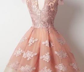 Cute Deep V Neck Sleeveless Above Knee Homecoming Dresses, Short Prom Dress UQ1917