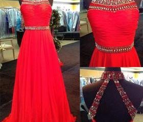 Classic A-Line Prom Dresses,High Neck Prom Dress,Floor Length Red ...