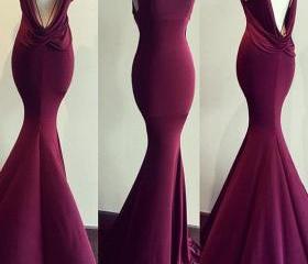 Sexy Mermaid Spaghetti Straps Burgundy Backless Prom Dresses Long Party Dress main image 0