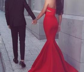 Mermaid Long Red Prom Dress with Rhinestones Y280