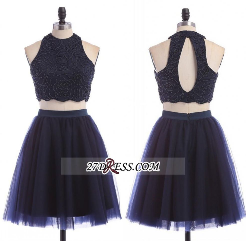 Dark Blue Dresses ZipperUp Sleeveless ALine/Column Jewels