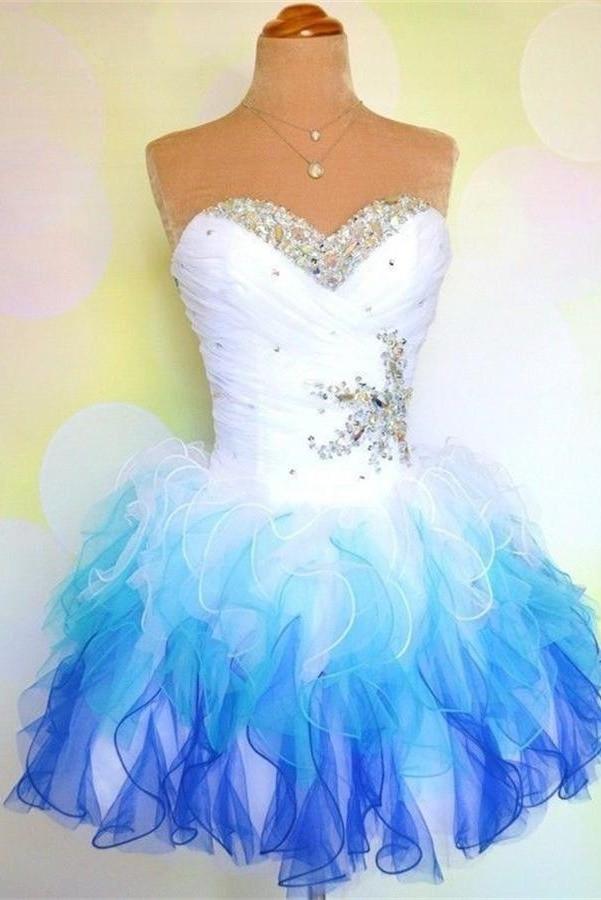 Pretty White And Royal Blue Short Sweetheart Homecoming Dresses K259 on ...