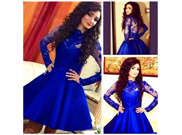 Royal Blue Tulle with Lace Straps Homecoming Dress, Royal Blue Short Prom Dress main image 1
