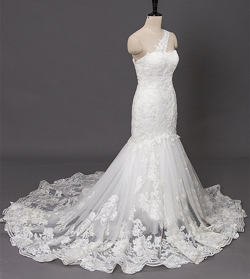 Lace Trumpet Wedding Dress One Shoulder Trumpet Bridal Dresses Sequins Backless Lace Up Wedding Dres On Luulla