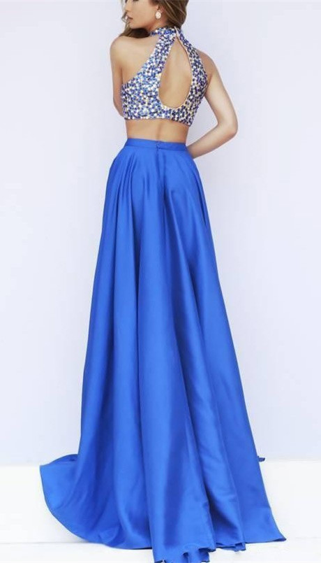 Two Piece Prom Dress2 Piece Evening Dressa Line Prom Dresseshigh Neck Prom Gownsequins Prom