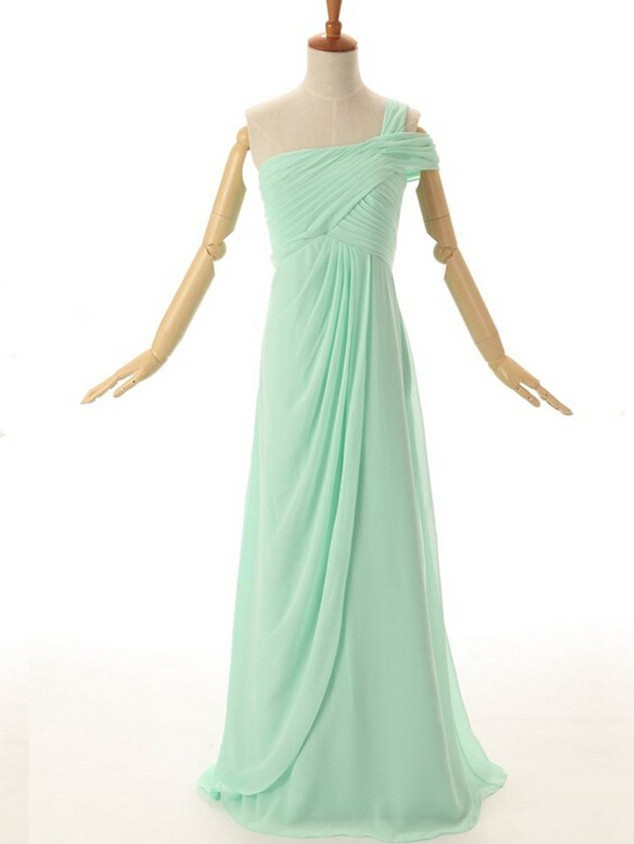 Floor Length Bridesmaid Dress,One Shoulder Mint Bridesmaid Dress With ...