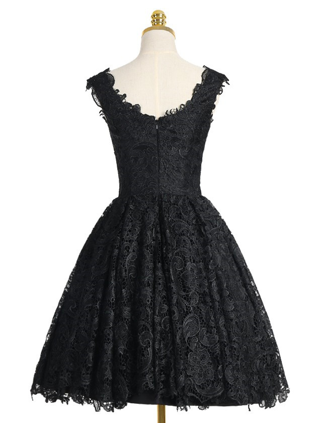 Modern Retro Lace Homecoming Dresses,Black V-neck Prom Dress,A-line ...