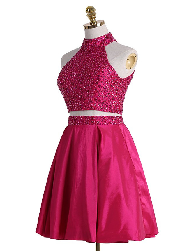 Fuchsia Two Piece Short Homecoming Dress With Sequin Embellishment And ...