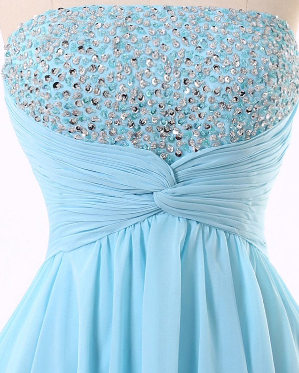 A Line Strapless Prom Dressshortmini Blue Chiffon Homecoming Dress 8541