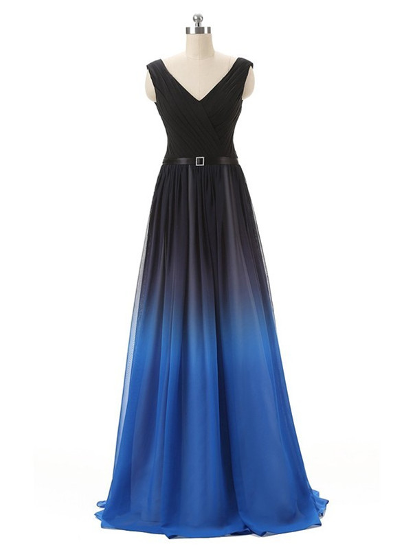 Elegant A-Line Prom Dresses,V-Neck Evening Dress,Chiffon Floor Length ...