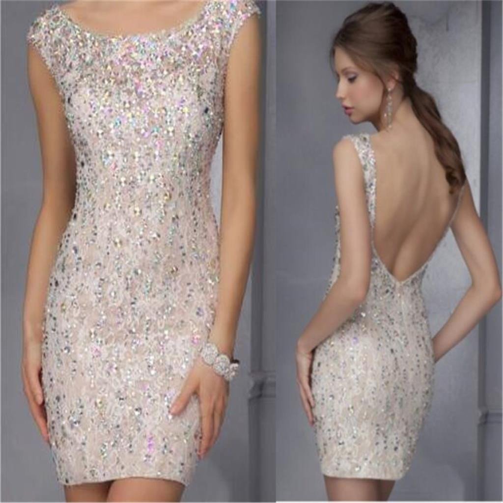 Scoop Neckline Rhinestone Beaded Sexy Mermaid Short Prom Dresses ...
