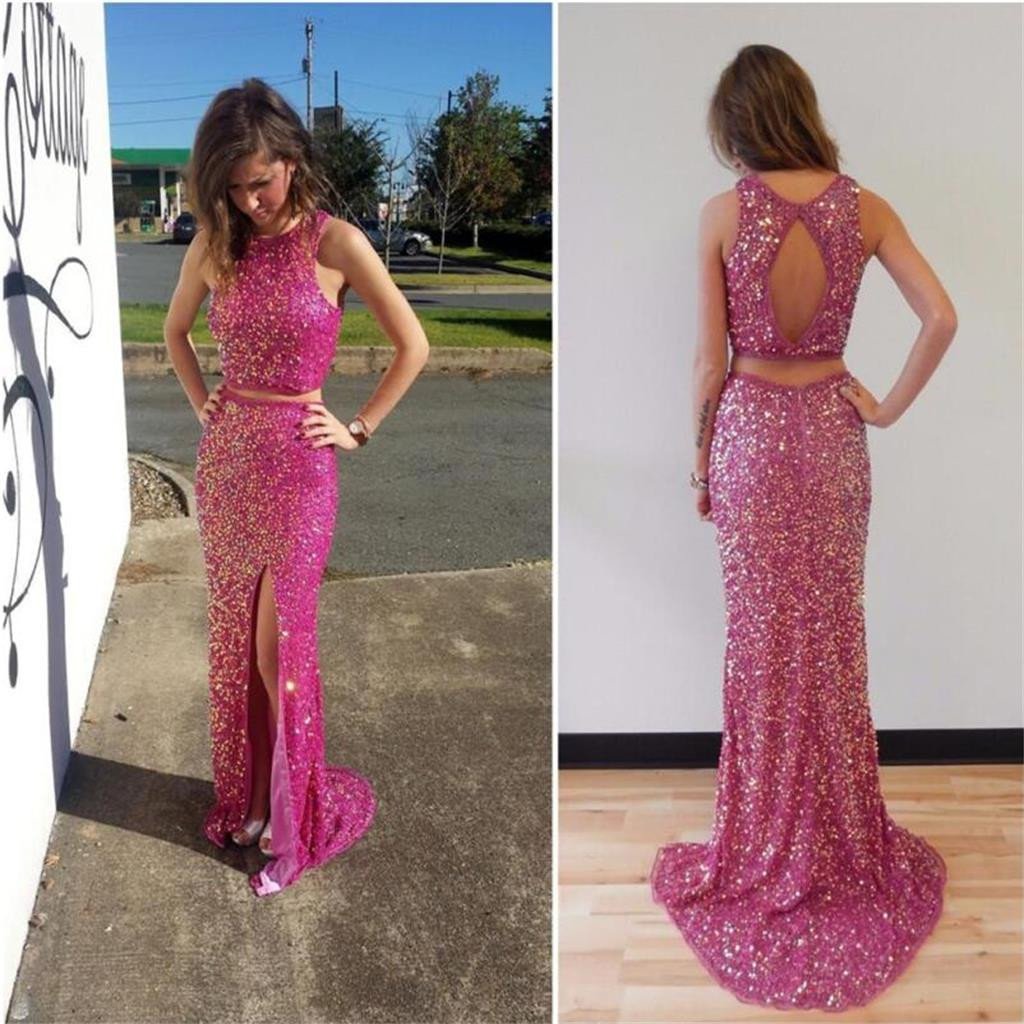 hot pink sequin prom dress