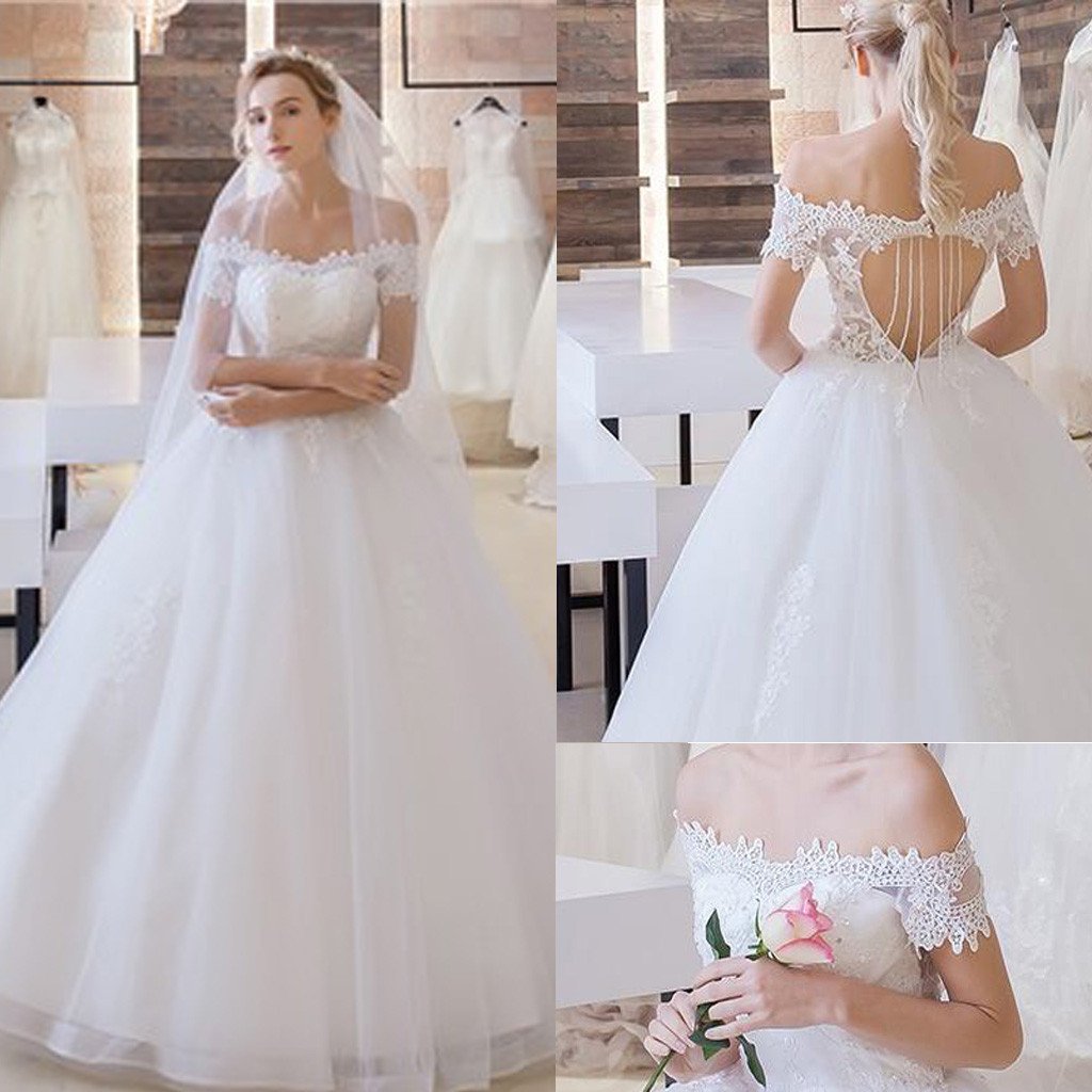 short sleeve open back wedding dress