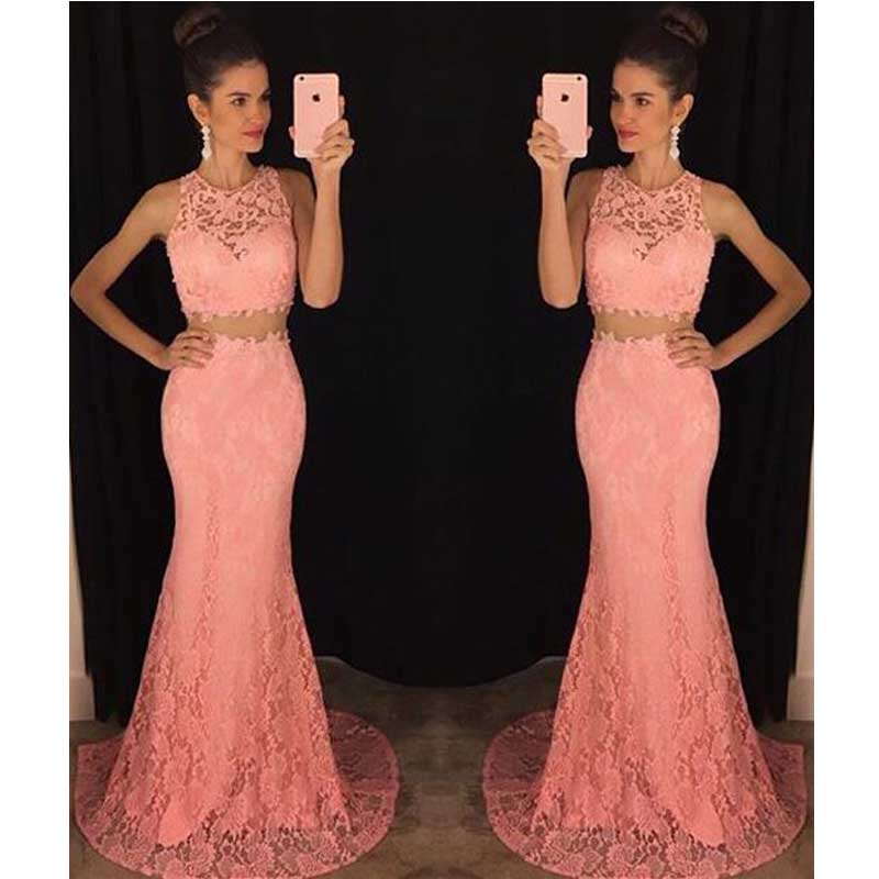 peach lace prom dress