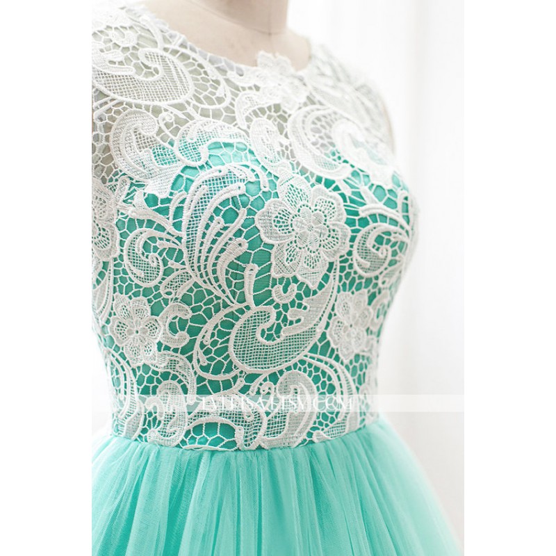 Mint Lace Prom Dress, A Line Prom Dress, Long Prom Dress, 2017 Prom ...