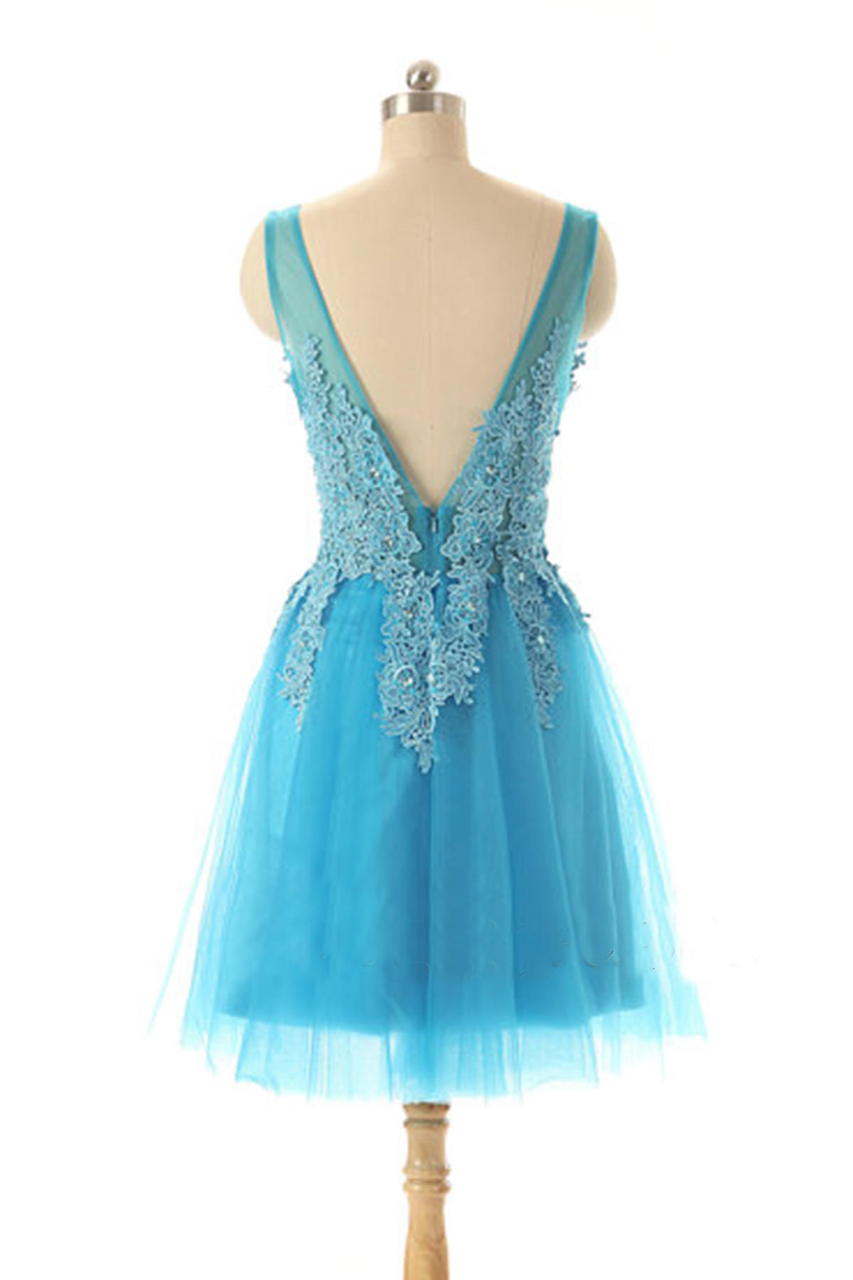 Blue Prom Dress, Short Prom Dress, Lace Prom Dress, Cheap Prom Dress