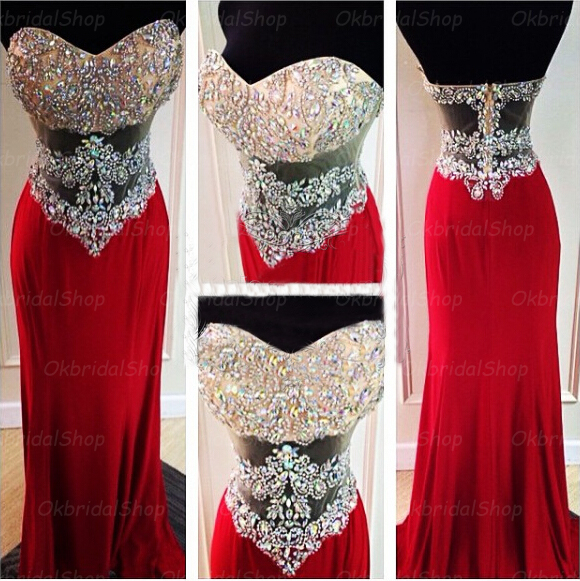 red prom dress with diamonds
