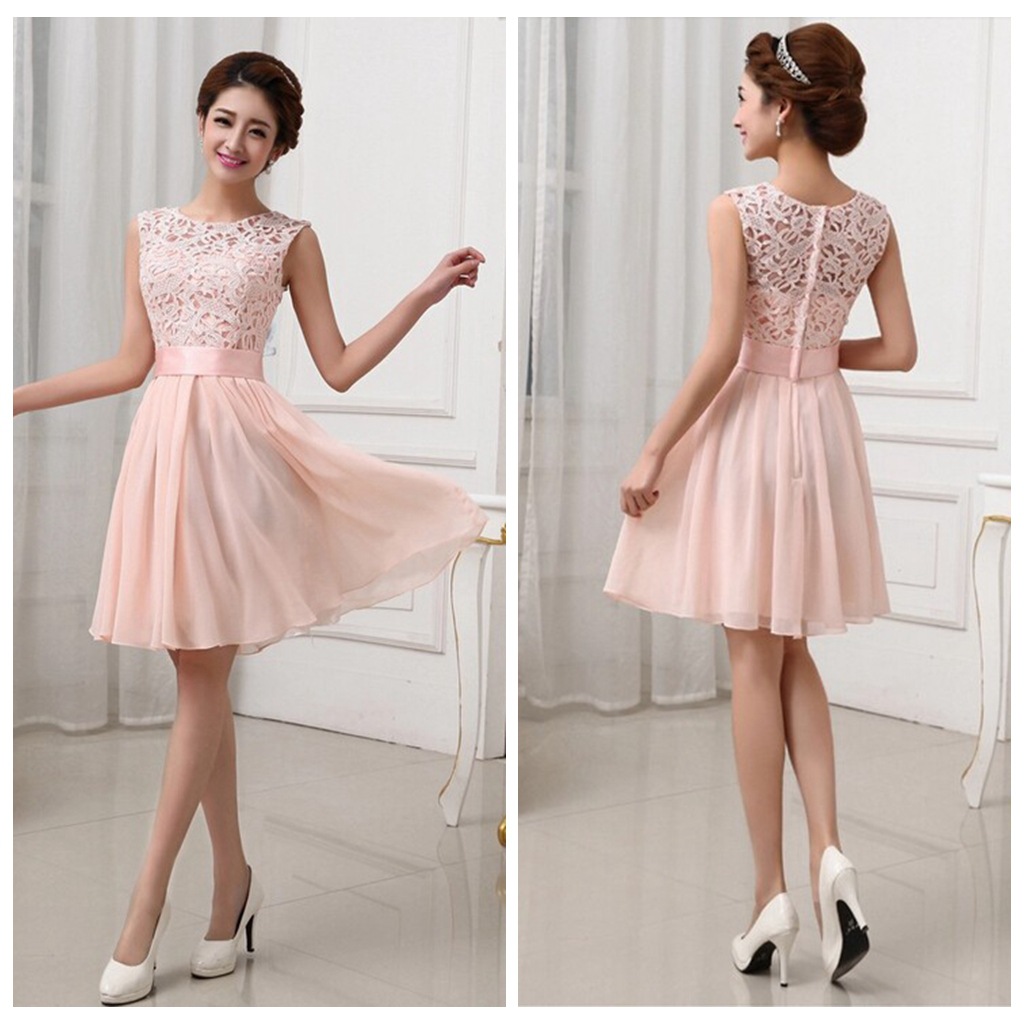 light pink short bridesmaid dress