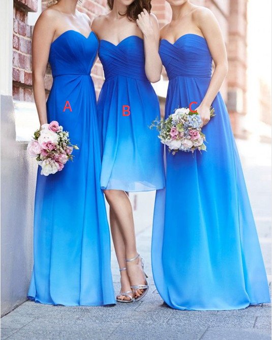 Ombre Bridesmaid Dress Different A Line Royal Blue Ombre Short Long
