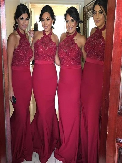 New Arrival Burgundy Lace Bridesmaid Dresses Halter Mermaid New Arrival Burgundy Lace Bridesmaid Dresses Halter Mermaid Backless Wine Red Gowns Prom Dress Long Evening