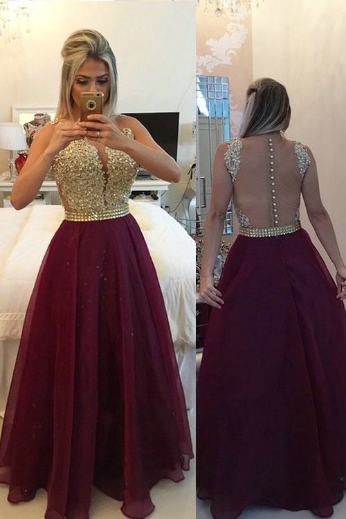 red and tan prom dress