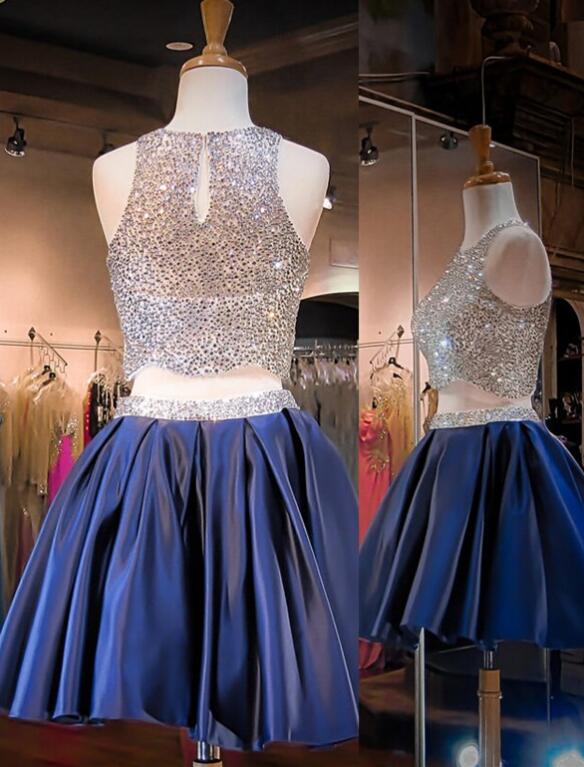 Sexy Two Pieces Homecoming Dresses, Beaded Homecoming Dresses, Short ...