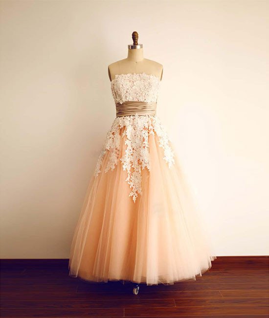 peach tea length dress