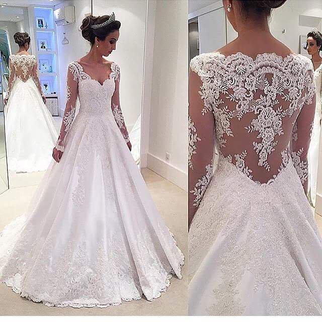 Gorgeous A-line White Long Sleeves Lace Wedding Dress