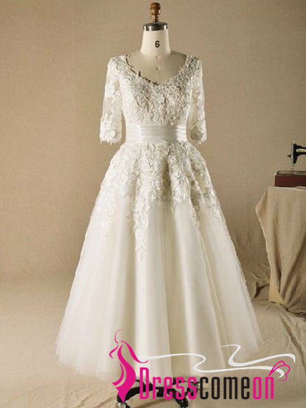 Special Dress Custom Made Ball Gown V Neck Plus Size Tea Length Special Dress Custom Made Ball Gown V Neck Plus Size Tea Length Wedding Dresses With Sleeves Beach Gowns Bridal
