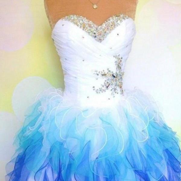 Pretty White And Royal Blue Short Sweetheart Homecoming Dresses K259 on ...