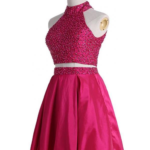 Fuchsia Two Piece Short Homecoming Dress With Sequin Embellishment And ...