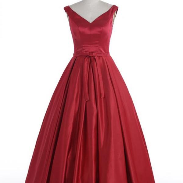 A-line V-neck Homecoming Dress,Long Burgundy Satin Lace-up Homecoming ...