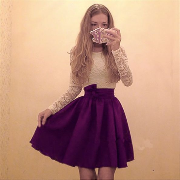 Purple Dresses Zipperup Long Sleeves A Lines Scoop Above