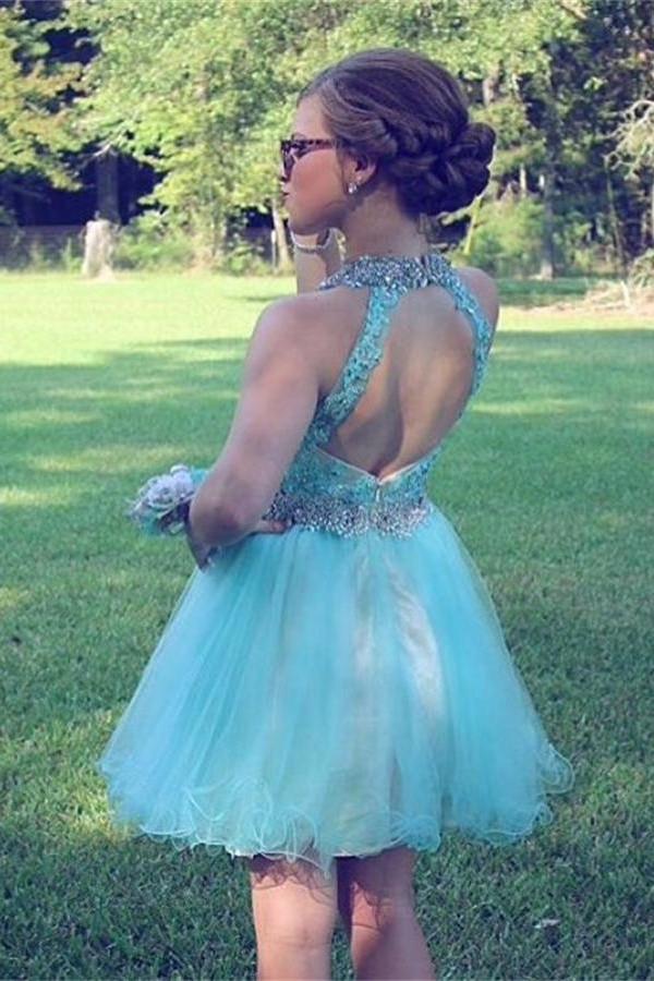 Classy Open Back Lace Beading Halter Tulle Homecoming Dresses K403 On Luulla 8742