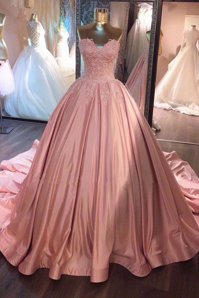 Cute Ball Gown Pink Sweetheart Pleated Prom Dress with Bow