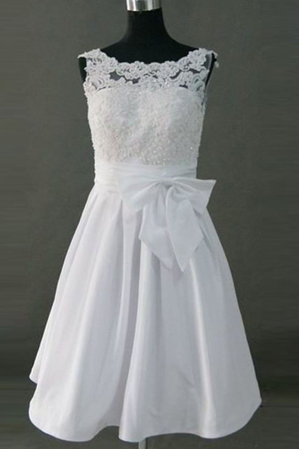 Pretty Simple Short Lace Wedding Dresses With Bow Belt W5 on Luulla