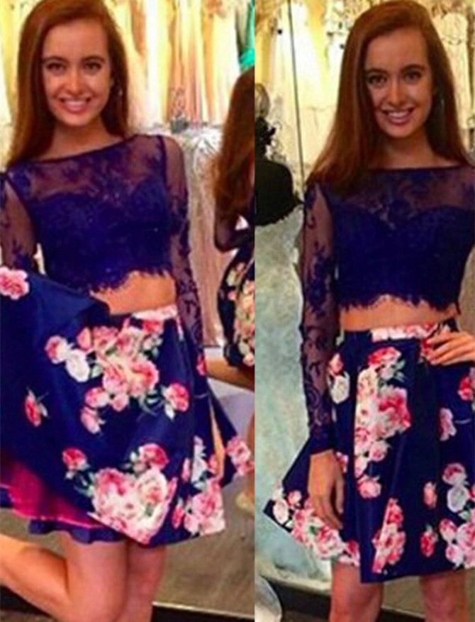 Sexy 2 pieces beaded Royal Blue short homecoming prom dresses, CM0028