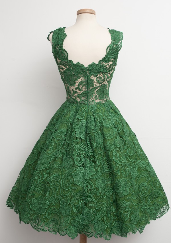 Green Dresses,Lace Dresses, Vintage ALine Vneck