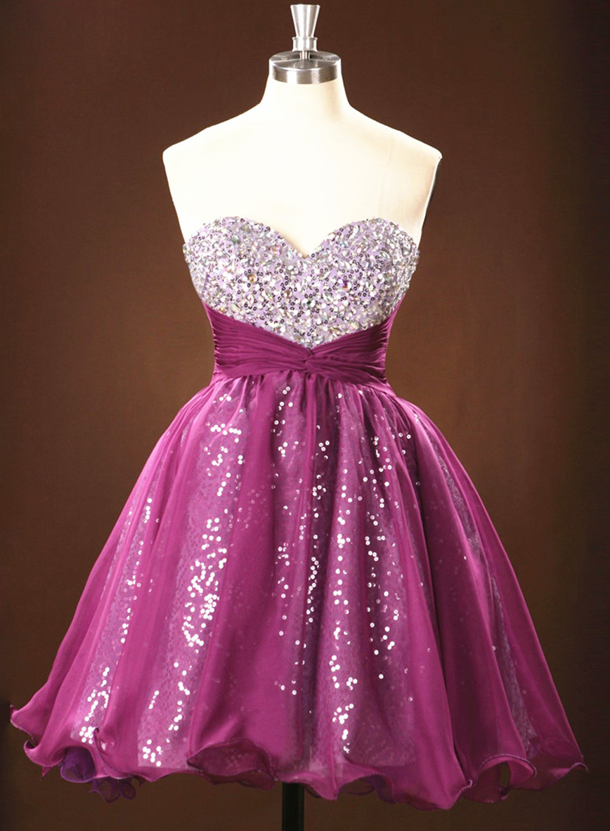 Ball Gown Homecoming Dress,Poofy Short Dress,Sweetheart Mini Grape ...