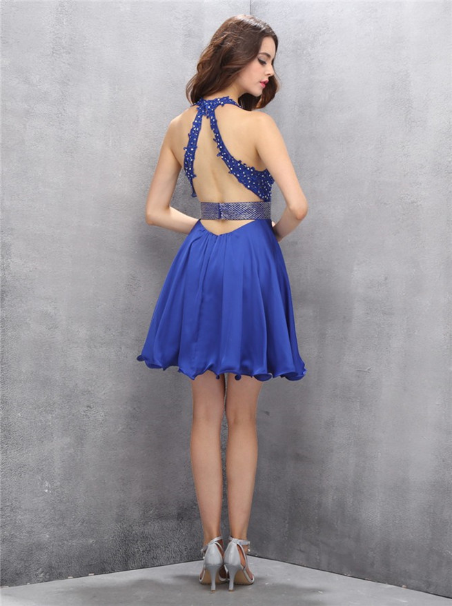 Aline Vneck Dress,short Royal Blue Gown,chiffon