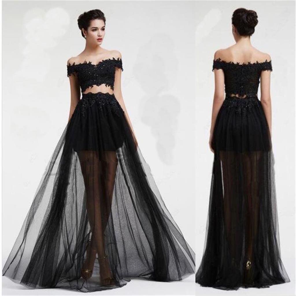 black long sleeve dress nearby Sleeves Maxi With Slit Size:XS / 2 shimmer fabric Black Tie Garden Party