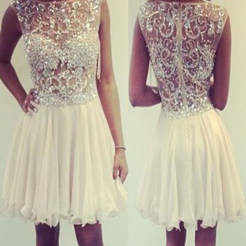 Ivory Sleeveless See Through Gorgeous Rhinestone Chiffon Homecoming ...