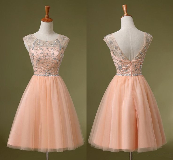 Blush Dress,blush Cocktail Dress,low Back Prom Dress,short