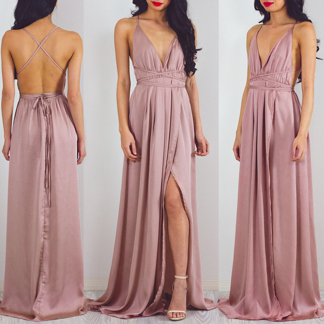 Sexy A line Rose Pink Prom Dress Long Birthday Outfits P773 main image 0
